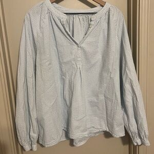 Seersucker Button Front Blouse